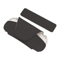 Black magnetic glasses case with its separate magnetic strip on a white background