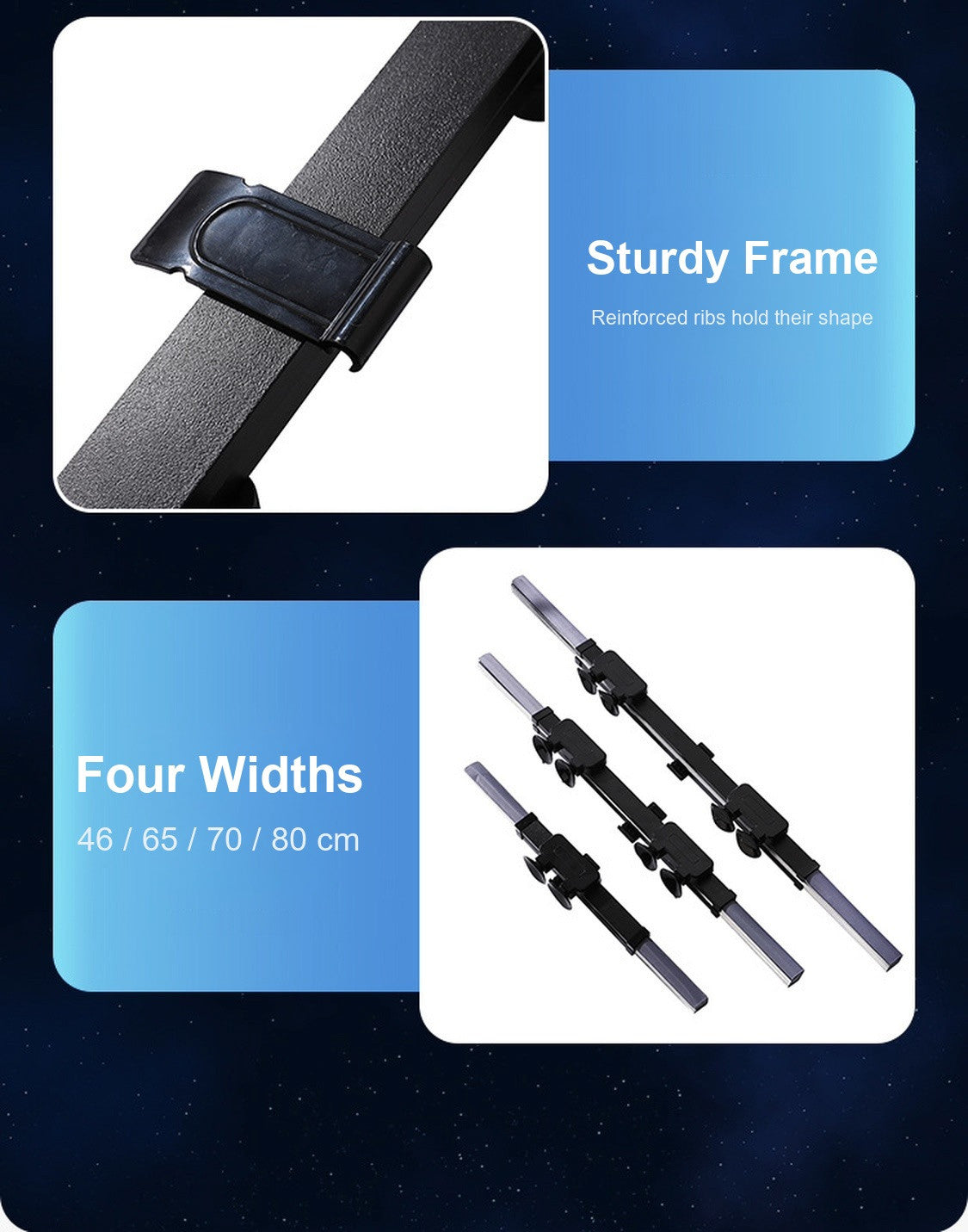 Details - sturdy reinforced frame and four available widths