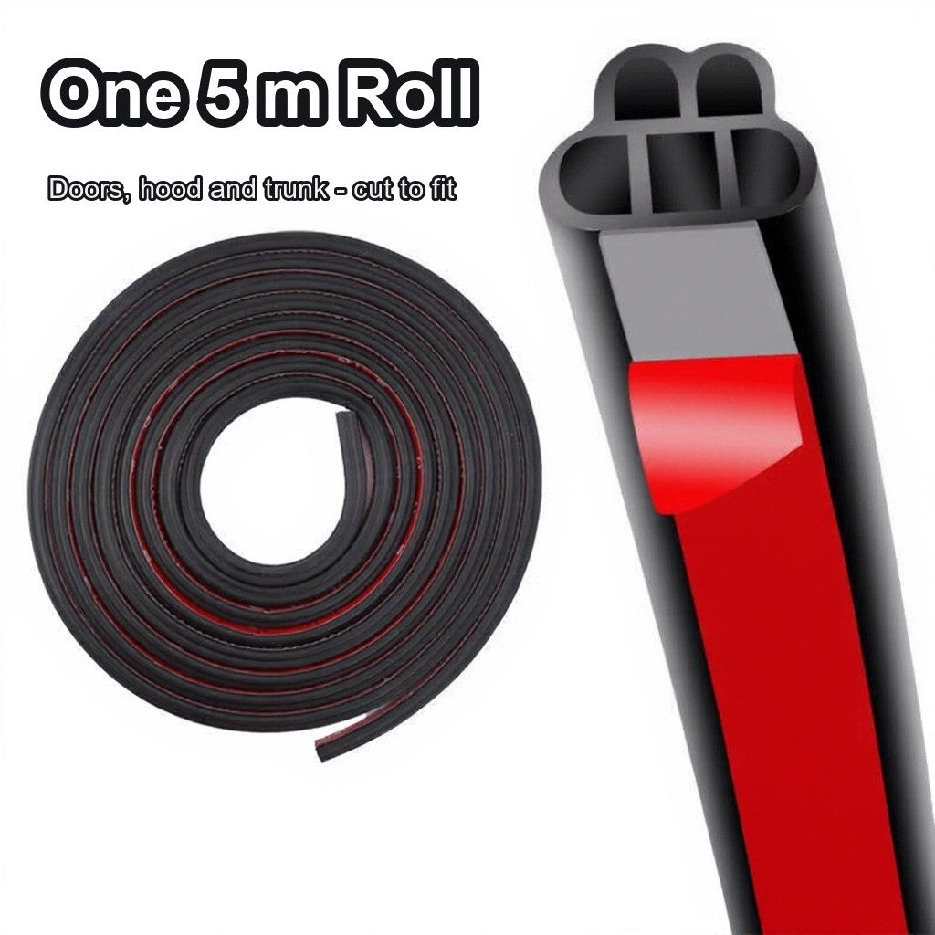 One 5 metre roll of black car door seal strip with cross-section detail
