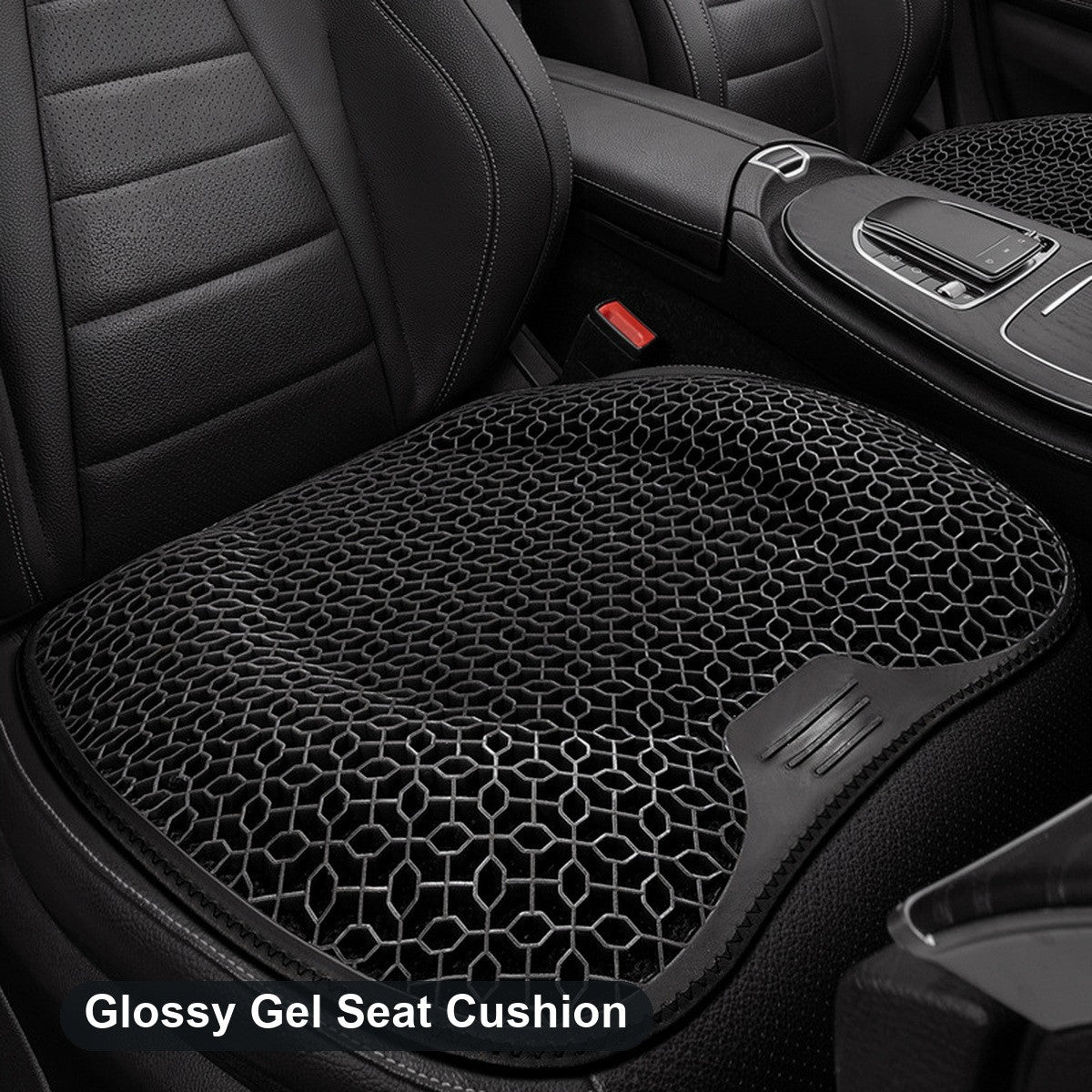 Glossy gel seat cushion installed on a car seat