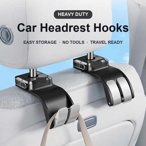 Car headrest hook heavy duty gloss black installed on seat back